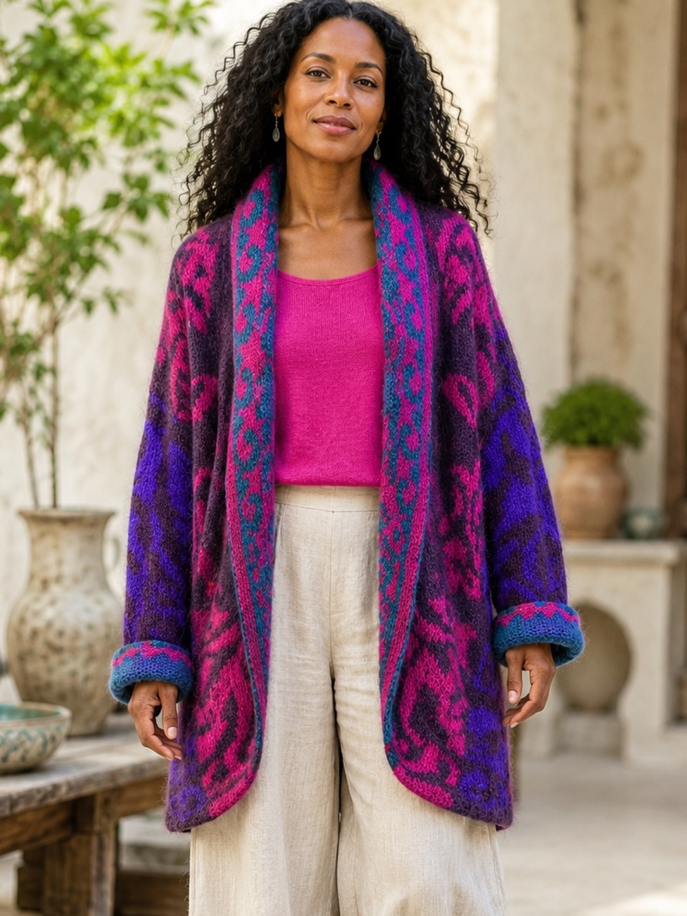 Vintage Michelle Stuart Mohair Wool Paisley Cardigan Sweater M
